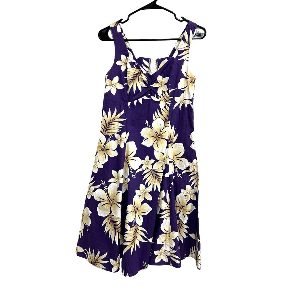 Vintage Pacific Legend Hawaiian Floral Dress Purple White M Sleeveless Dress
